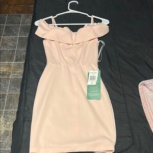 B. Smart Pink Ruffled Off-Shoulder Mini Dress